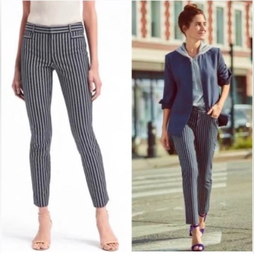 Banana Republic Navy Sloan Skinny Crop Striped Pants Size 4